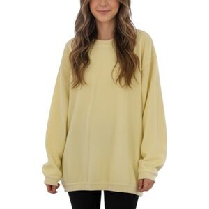 Moon Ryder Women’s Yellow Oversized Ribbed Cotton Crew Neck Sweatshirt Sz Large